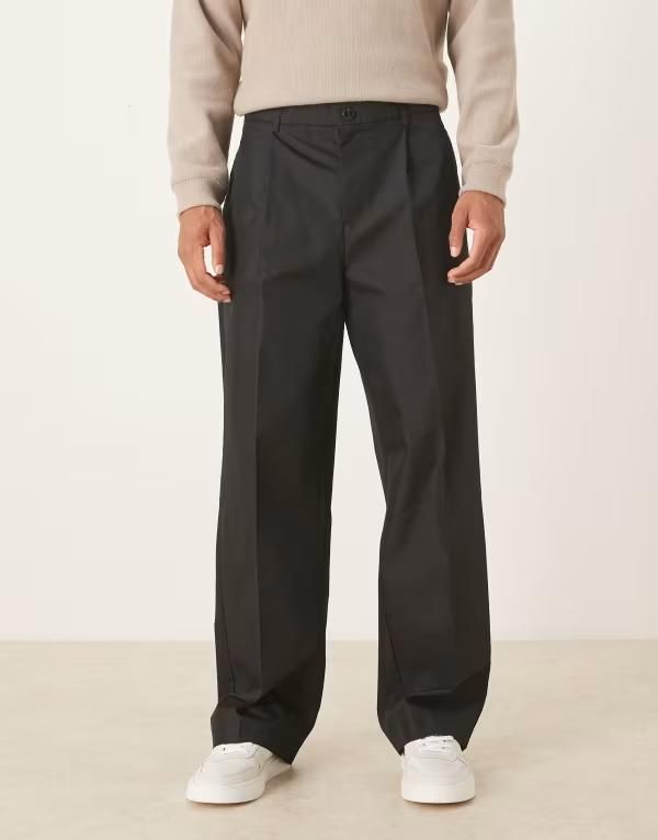 エイソス メンズ ボトムス カジュアルパンツ ワイドレッグ ASOS DESIGN wide leg dress pants tech fabric with elastic waist Black ブラック