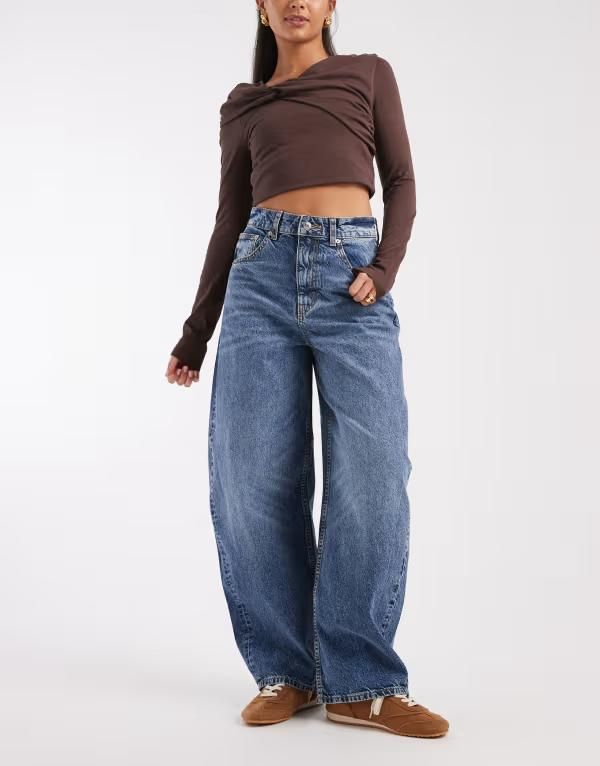 エイソス レディース ボトムス デニムパンツ ジーンズ ASOS DESIGN Circular Design Collection high waisted barreleg jeans in dark mid wash Dark mid wash