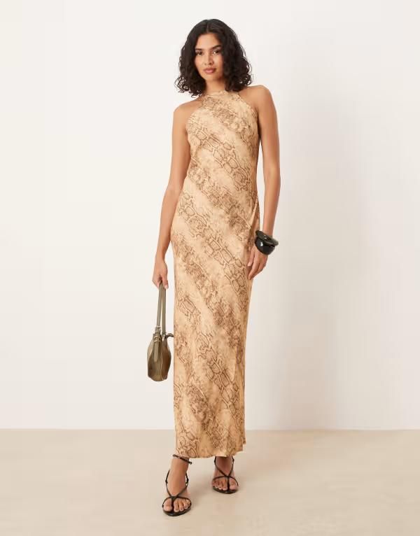 エイソス レディース トップス ワンピース マキシワンピース プリント マキシ ASOS DESIGN racer maxi dress in snake print Snake print