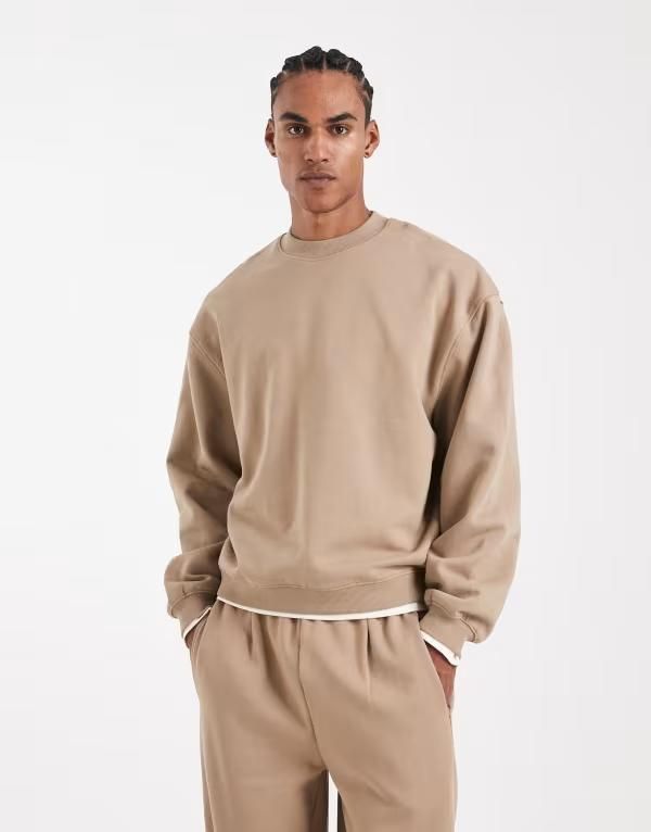 エイソス メンズ アウター パーカー・スウェット シャツ ASOS DESIGN circular design collection heavyweight sweatshirt in 400gsms in stone Desertaupe トープ