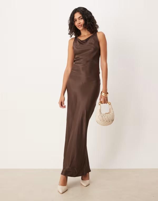 エイソス レディース トップス ワンピース サテン ASOS DESIGN satin tie back slash neck dress in chocolate Chocolate チョコレート 15,194円