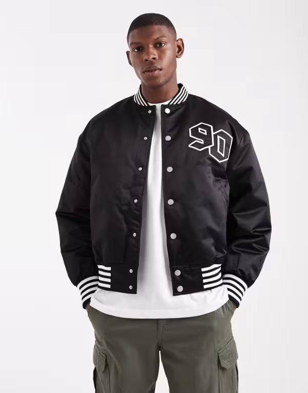 ジャック アンド ジョーンズ メンズ アウター ジャケット・ブルゾン Jack Jones varsity bomber jacket Black ブラック