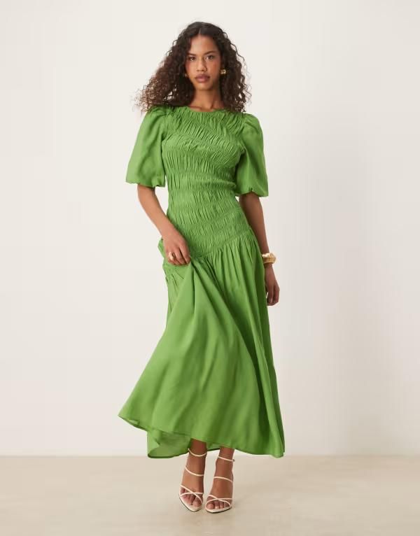 ネバーフリードレスド レディース トップス ワンピース Never Fully Dressed shirred midaxi dress Green グリーン