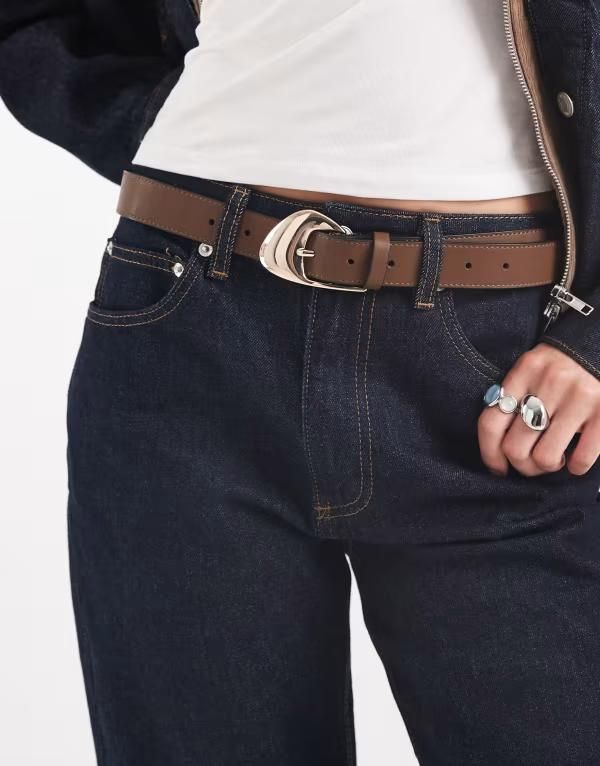 エイソス レディース アクセサリー ベルト ジーンズ ASOS DESIGN angled buckle waist and hip jeans belt in chocolate チョコレート