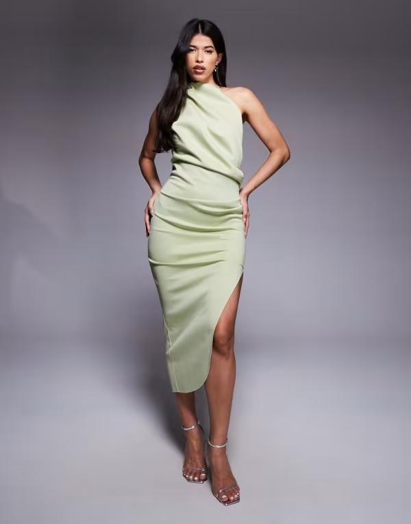エイソス レディース トップス ワンピース ミディワンピース ミディ スキューバ ASOS DESIGN scuba one shoulder midi dress in sage Sage セージ