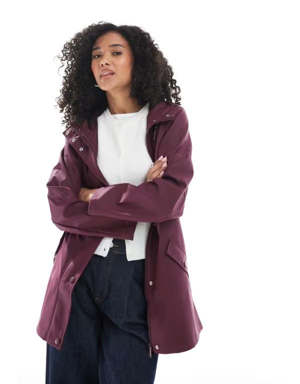 ヴェロモーダ レディース アウター ジャケット・ブルゾン コート ジャケット Vero Moda coated rain jacket with hood Winetasting バーガンディ