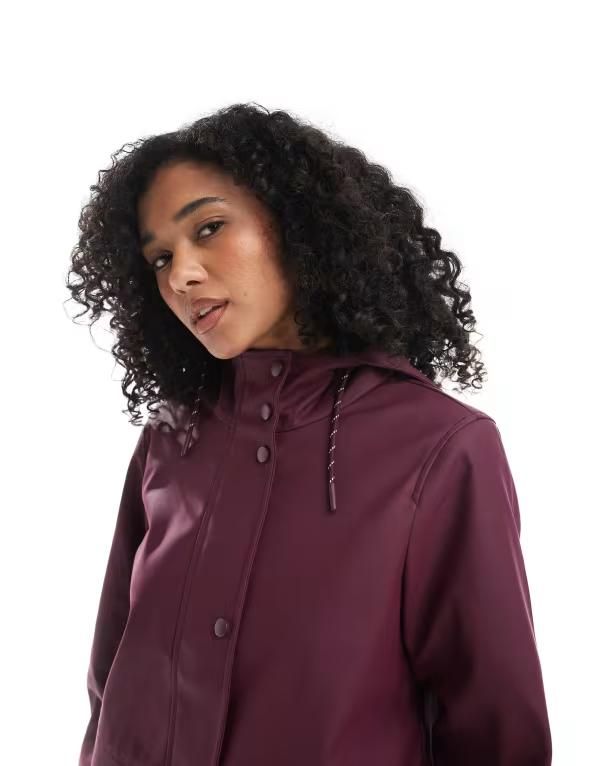 ヴェロモーダ レディース アウター ジャケット・ブルゾン コート ジャケット Vero Moda coated rain jacket with hood Winetasting バーガンディ