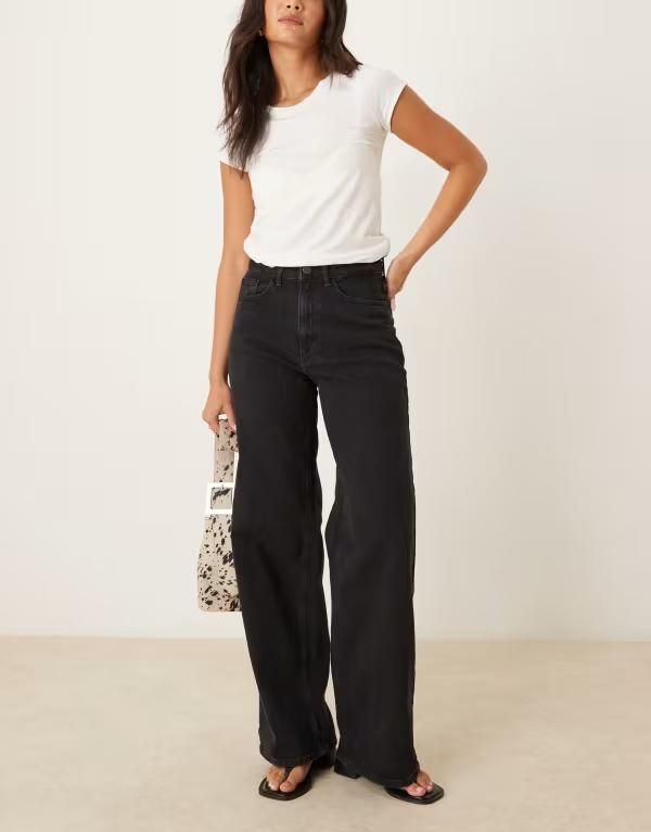 ヴィラ レディース ボトムス デニムパンツ ワイドレッグ ハイウエスト ジーンズ Vila Freya high waist wide leg jeans Black Denim 338 ブラック