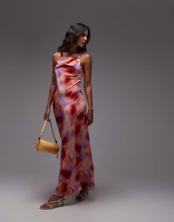 トップショップ レディース トップス ワンピース ミディワンピース プリント ミディ Topshop off shoulder midi dress in abstract pink print PINK ピンク