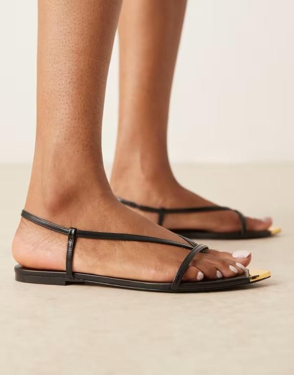 マンゴ レディース シューズ サンダル レザー Mango leather strappy sandals with gold tone accents Black ブラック