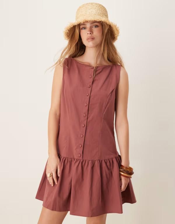 エイソス レディース トップス ワンピース ボタンダウン ミニワンピース ミニ ダウン ASOS DESIGN button down dropped waist mini dress with straight neck in washed Washed B 7,094円