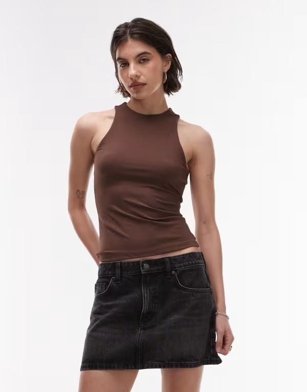 トップショップ レディース トップス タンクトップ Topshop slinky tank top Brown ブラウン