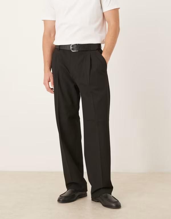 セレクテッドオム メンズ ボトムス カジュアルパンツ プリーツ パンツ Selected Homme loose fit pleated pants Black ブラック