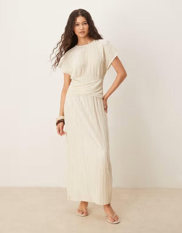エイソス レディース トップス ワンピース マキシワンピース ノースリーブ マキシ ASOS DESIGN plisse sleeveless twist front maxi dress in buttermilk Buttermilk