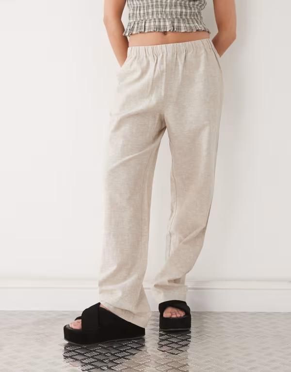 モンキ レディース ボトムス カジュアルパンツ リネン Monki linen mix pants exclusive to ASOS Beige ベージュ