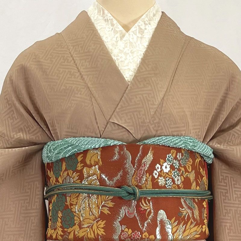 606aa12◇アンティーク着物 牡丹に菊 刺繍 一つ紋 色留袖 レトロモダン