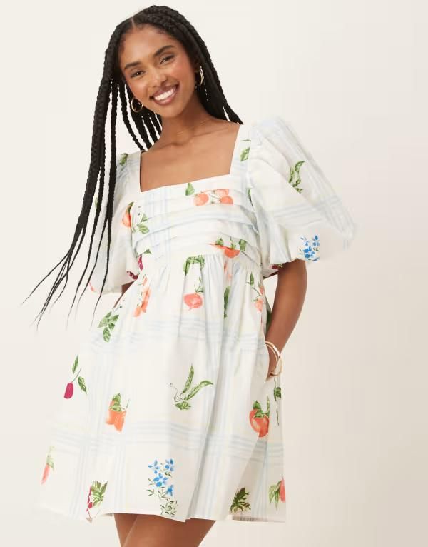 ノーバディーズ チャイルド レディース トップス ワンピース ミニワンピース プリント ミニ Nobodys Child Nova puff sleeve mini dress in fruit plaid print Multi マルチカラー
