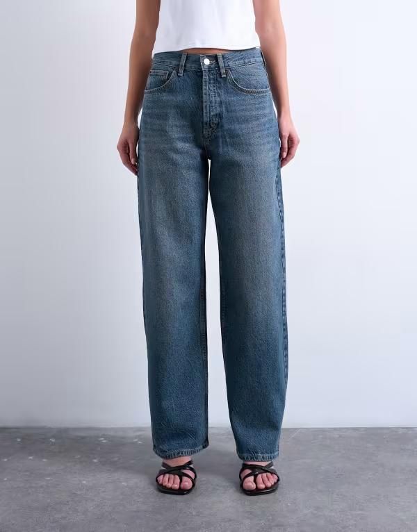 トップショップ レディース ボトムス デニムパンツ ジーンズ Topshop Column mid rise jeans Blue black ブラック