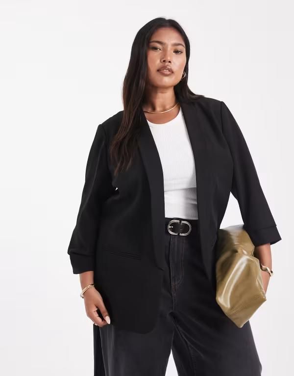 オンリーカーブ レディース アウター ジャケット・ブルゾン ブレザー ONLY Curve 34 sleeve blazer Black ブラック