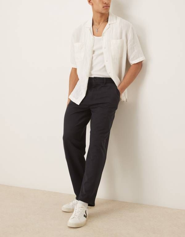 エイソス メンズ ボトムス カジュアルパンツ パンツ ASOS DESIGN oversized tapered dress pants twill NAVY ネイビー