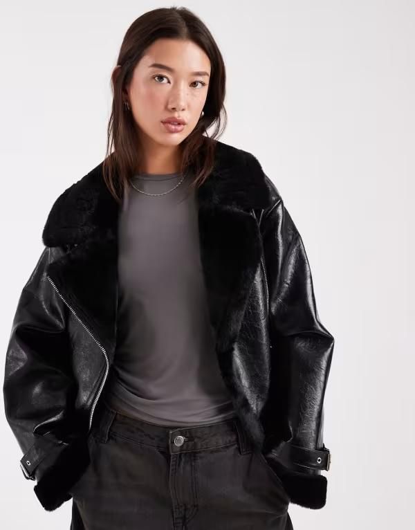ミスセルフフリッジ レディース アウター ジャケット・ブルゾン Misselfridge shiny aviator jacket Black ブラック