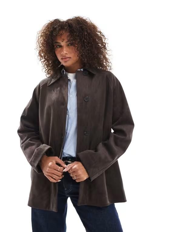 エイソス レディース アウター コート スエード ASOS DESIGN faux suede car coat in mocha Brown ブラウン