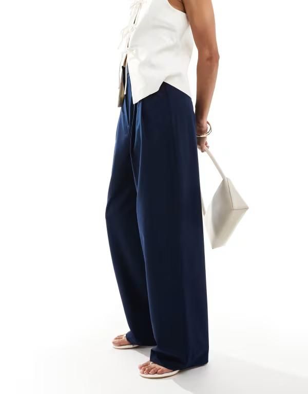 ミスセルフフリッジ レディース ボトムス カジュアルパンツ ワイドレッグ パンツ Miss Selfridge tailored wide leg pants NAVY ネイビー