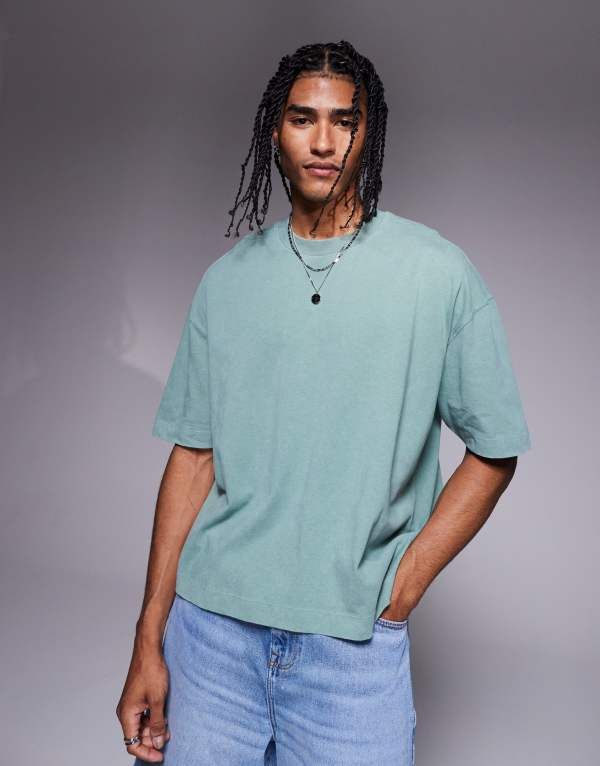 エイソス メンズ トップス Tシャツ ASOS DESIGN heavyweight oversized boxy washed tshirt 220gsm Agave green グリーン