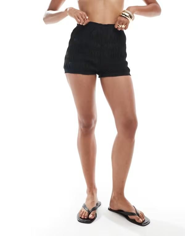 エイソス レディース ボトムス ハーフパンツ・ショーツ ショートパンツ ASOS DESIGN crinkle shirred shorts Black ブラック