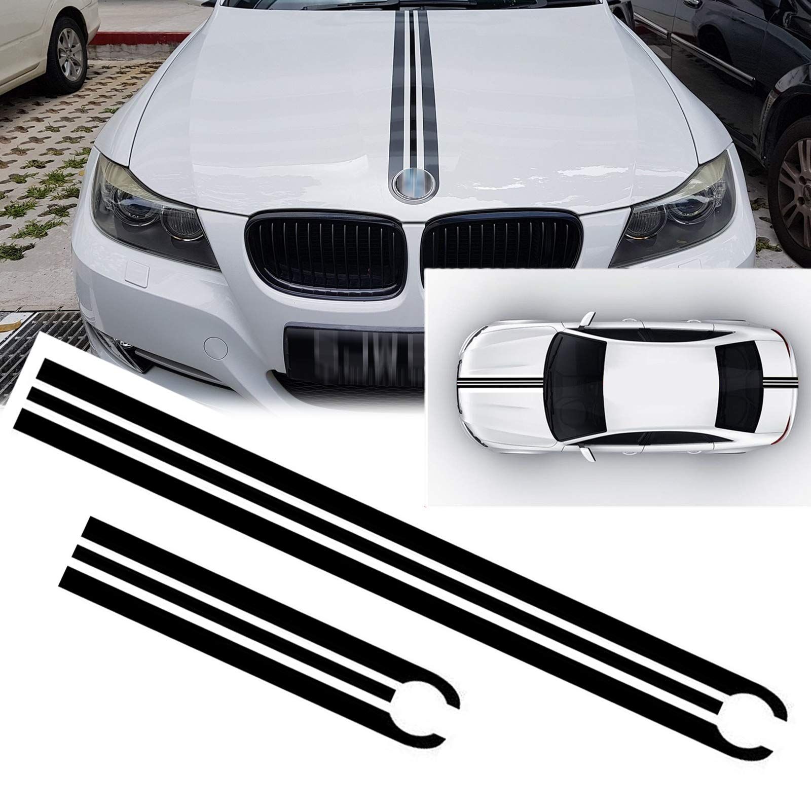 Xotic Tech JDMフードストライプステッカー スポーティなレーシングカーボディ リアトランク ビニールデカール トリム BMW 1 2 3 5 6 7シリーズに対応 ブラック