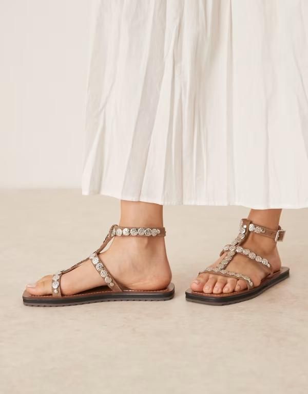 エイソス レディース シューズ サンダル スエード ASOS DESIGN Felix metal coin flat sandals in mushroom suede STONE ストーン
