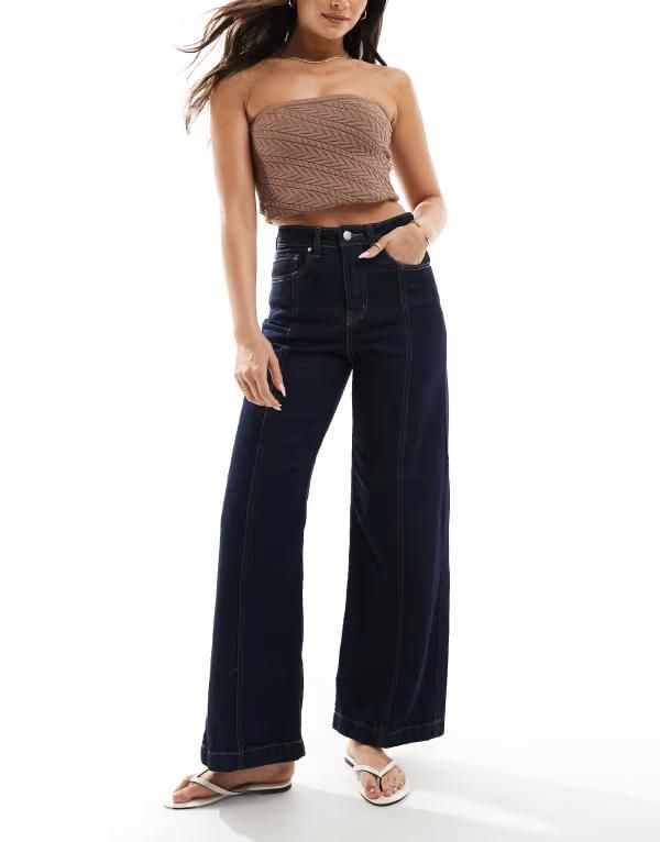 オンリー レディース ボトムス デニムパンツ ワイドレッグ ハイウエスト ジーンズ ONLY Hope high waist wide leg jeans with front seam detail in dark Dark Blue Denim デニム