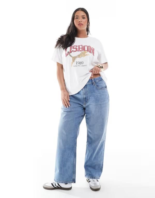 エイソス レディース ボトムス デニムパンツ ストレート アンクル ジーンズ ASOS Curve ASOS DESIGN Curve ankle grazer straight leg jeans in mid DARK MID BLUE ブルー