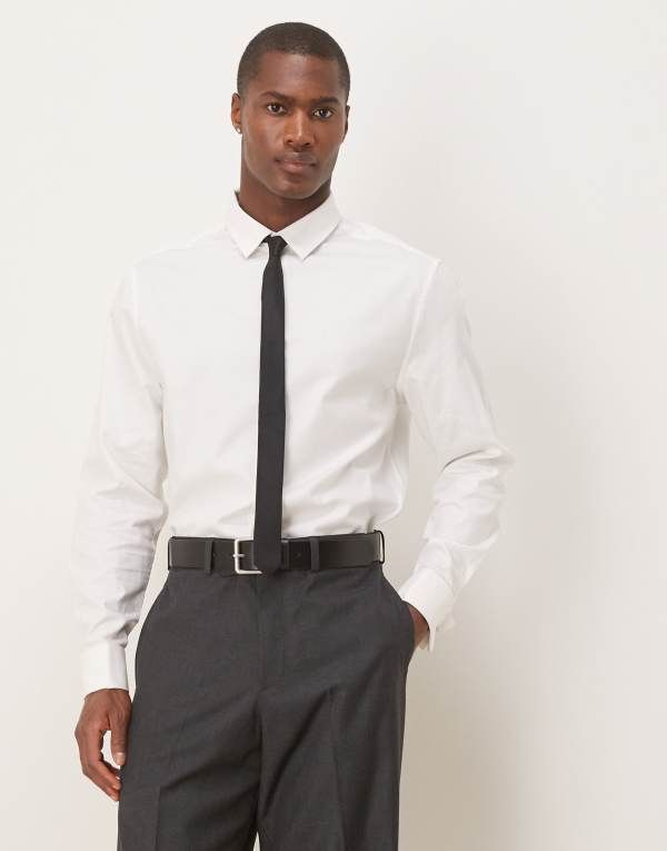 エイソス メンズ トップス シャツ ASOS DESIGN formal easy iron twill double cuff regular shirt WHITE ホワイト