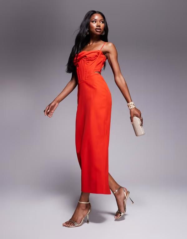 バードット レディース トップス ワンピース マキシワンピース マキシ Bardot corset maxi dress in fire Fire Red レッド
