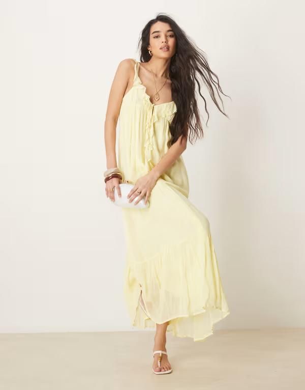 エイソス レディース トップス ワンピース マキシワンピース フリル マキシ ASOS DESIGN frilled ruffle front maxi dress in lemon Lemon