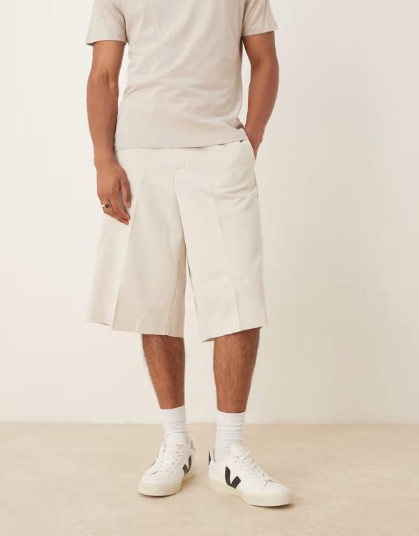 エイソス メンズ ボトムス ハーフパンツ・ショーツ ショートパンツ ASOS DESIGN smart oversized Bermuda shorts in stone with elastic waist part of a set STONE ストーン