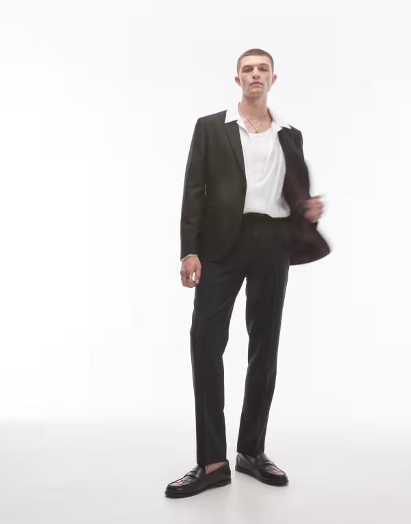 トップマン メンズ ボトムス カジュアルパンツ Topman slim suit pants Black ブラック