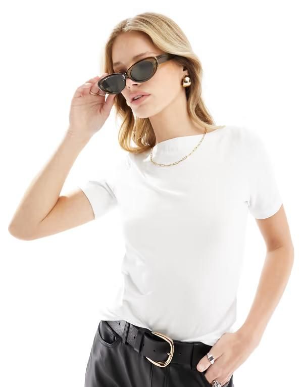 ヴェロモーダ レディース トップス Tシャツ Vero Moda boat neck fitted tshirt Bright White ホワイト