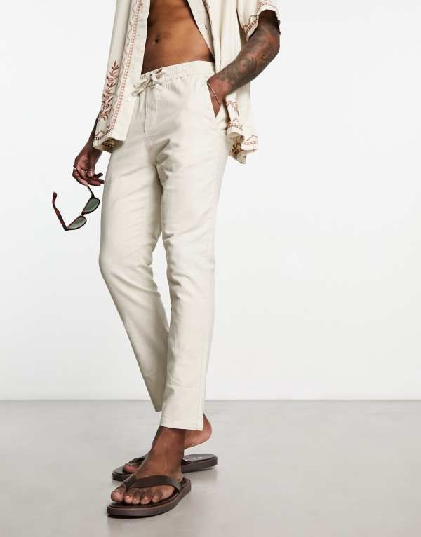 オンリーアンドサンズ メンズ ボトムス カジュアルパンツ テーパードフィット パンツ リネン Only Sons linen mix tapered fit pants Silver Lining シルバー