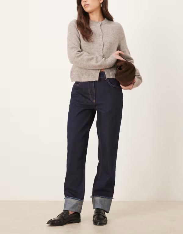 エイソス レディース ボトムス デニムパンツ ジーンズ ASOS DESIGN turnup dad jeans with distressed cuff indigo INDIGO インディゴ
