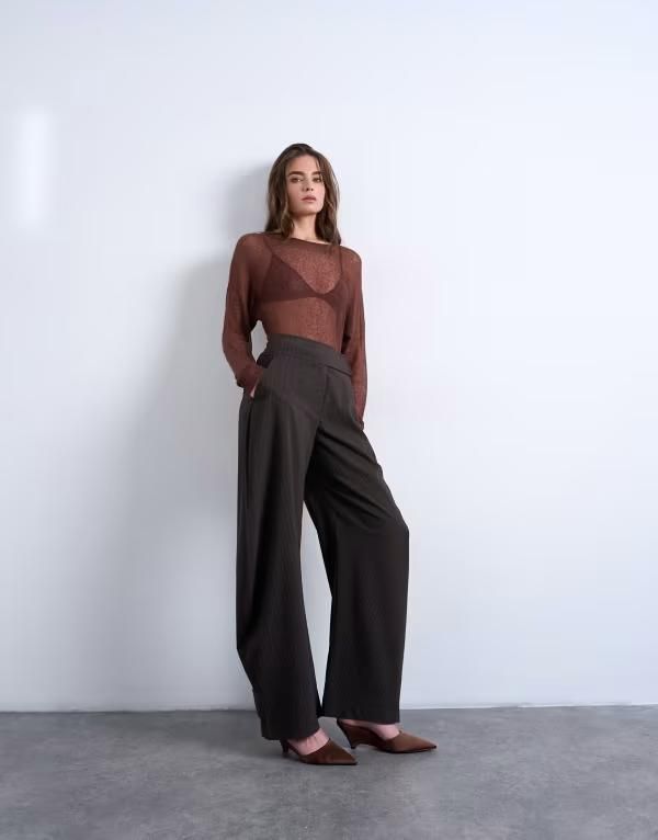 トップショップ レディース ボトムス カジュアルパンツ Topshop Stripe Tailored Barrel Pants BROWN ブラウン