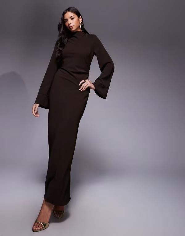 エイソス レディース トップス ワンピース クレープ マキシ ASOS DESIGN clean crepe maxi dress in chocolate チョコレート