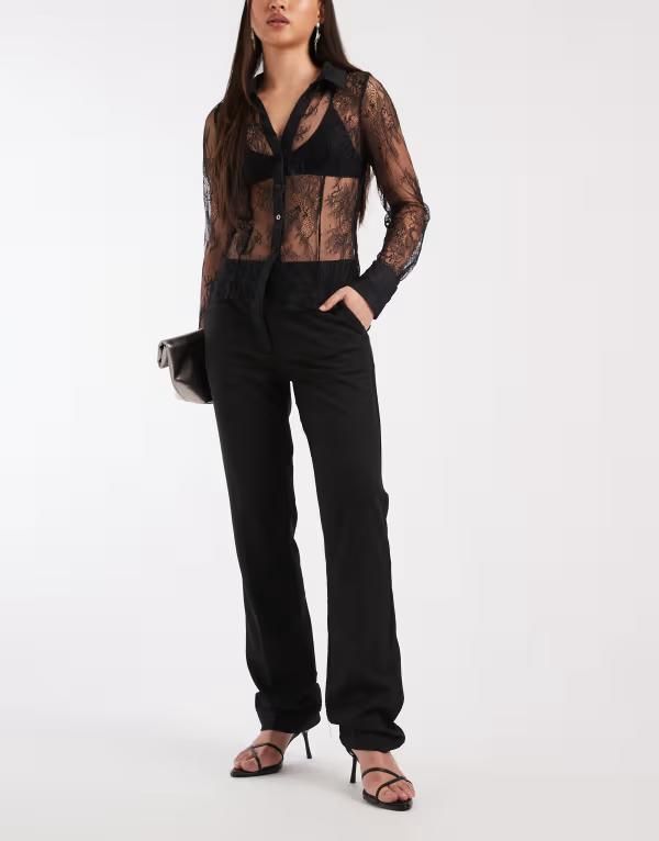 エイソス レディース ボトムス カジュアルパンツ ASOS DESIGN tailored long skinny cigarette pants black ブラック