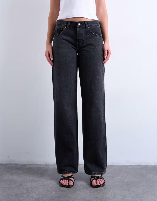 トップショップ レディース ボトムス デニムパンツ ストレート ローライズ ジーンズ Topshop Ember low rise straight leg jeans in washed BLACK ブラック