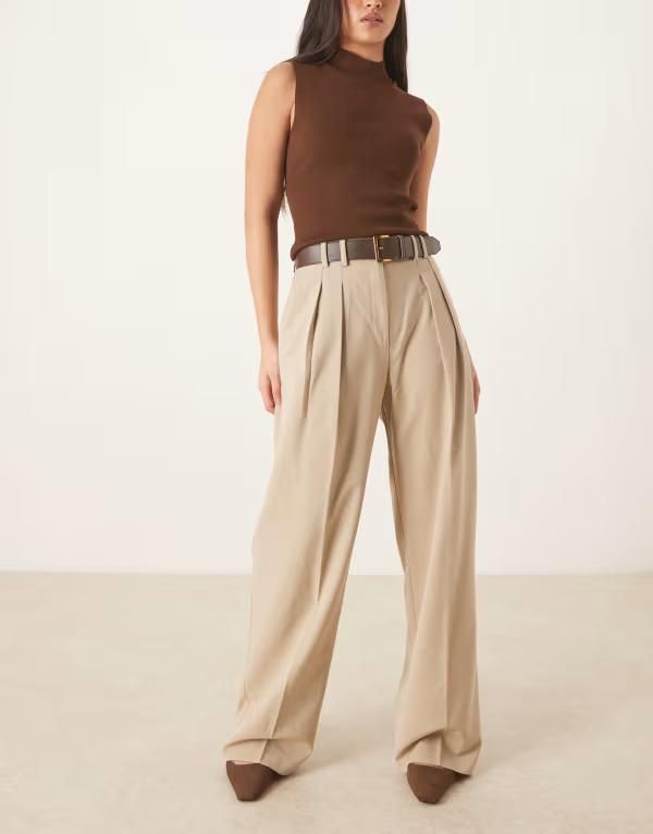 エイソス レディース ボトムス カジュアルパンツ ワイドレッグ ASOS DESIGN tailored belted wide leg pants with pleat details ineutral neutral