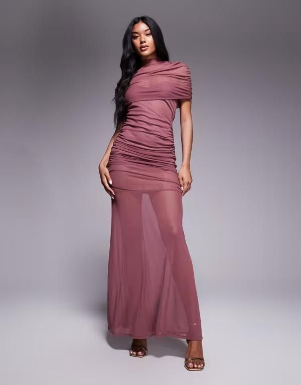 エイソス レディース トップス ワンピース シアースカート ハイネック マキシワンピース メッシュ オーバーレイ シアー スカート マキシ ASOS DESIGN mesh highneck overlay maxi dress with sheer skir