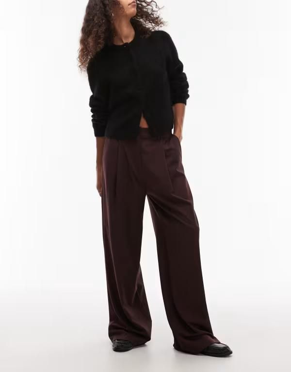 エイソス レディース ボトムス カジュアルパンツ ワイドレッグ パンツ ASOS DESIGN tailored wide leg dad pants in plum Plum プラム