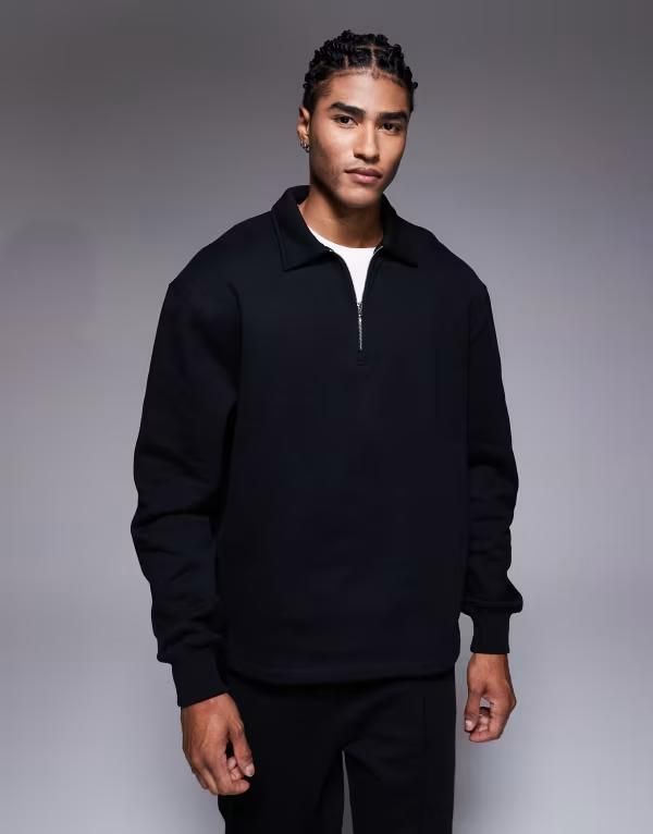 エイソス メンズ アウター パーカー・スウェット ハーフジップ スウェット シャツ ASOS DESIGN premium heavyweight oversized collared quarter zip sweatshirt part of a set