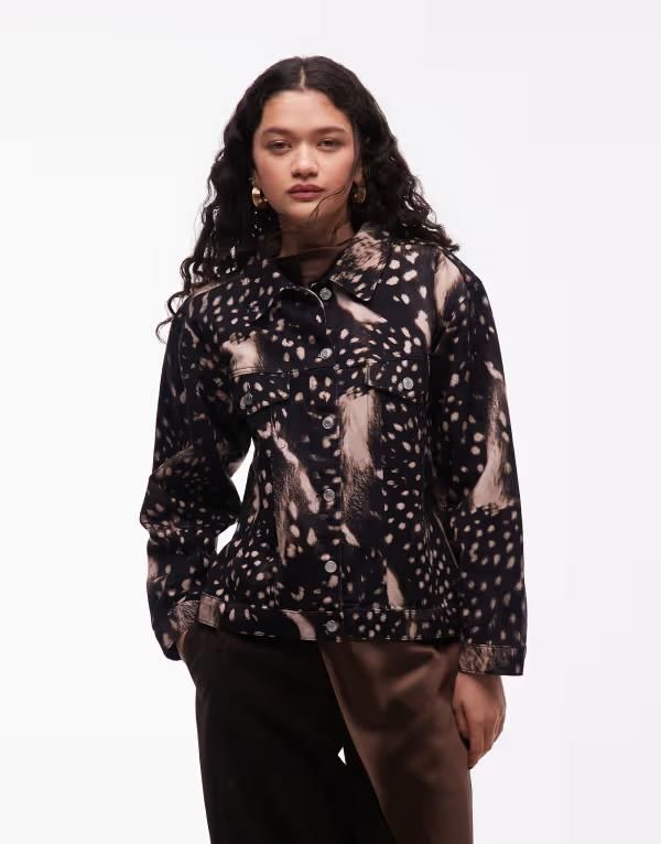 エイソス レディース アウター ジャケット・ブルゾン アニマル柄 プリント デニム ASOS DESIGN oversizedenim western jacket in animal print animal print アニマル